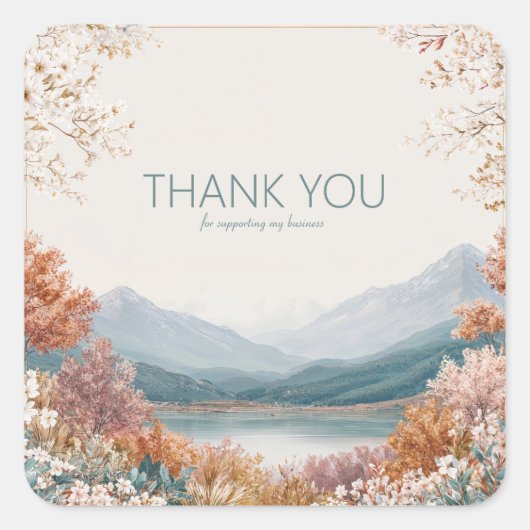 Elegant Mountain Lake Blossom Gold Frame Landscape Vierkante Sticker (Voorkant)