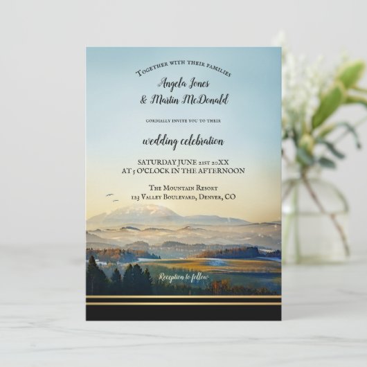 Elegant Mountain Landscape Art Bruiloft Kaart (Staand voorkant)
