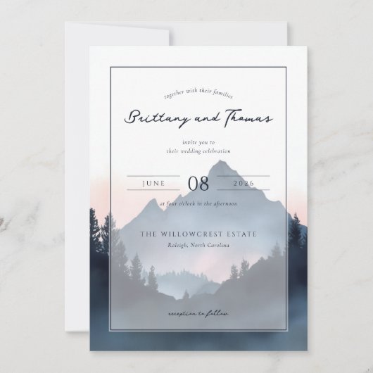 Elegant Mountain Wedding Invitation Kaart (Voorkant)