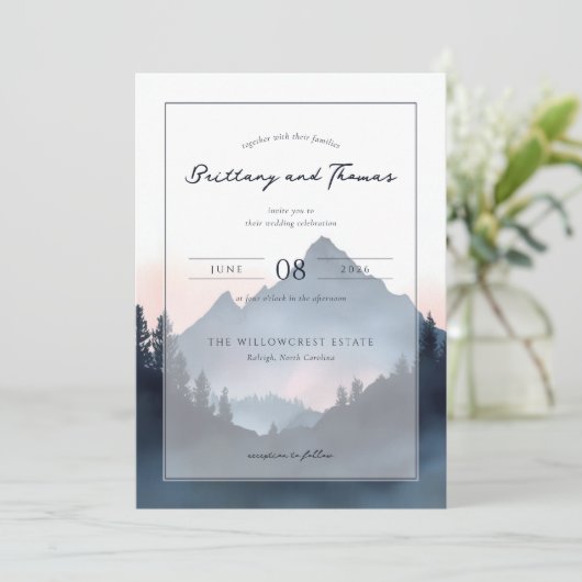 Elegant Mountain Wedding Invitation Kaart (Staand voorkant)