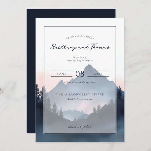 Elegant Mountain Wedding Invitation Kaart (Voorkant / Achterkant)