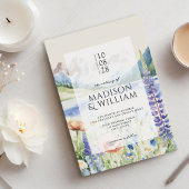 Elegant Mountain Wildflower Landscape Bruiloft Kaart