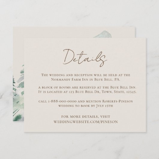 Elegant Mountains Details Wedding Informatiekaartje (Voorkant / Achterkant)
