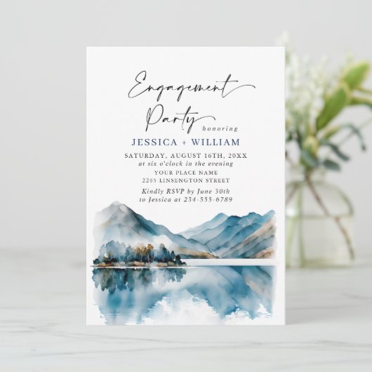 Elegant Mountains Forest Engagement Party Kaart (Staand voorkant)