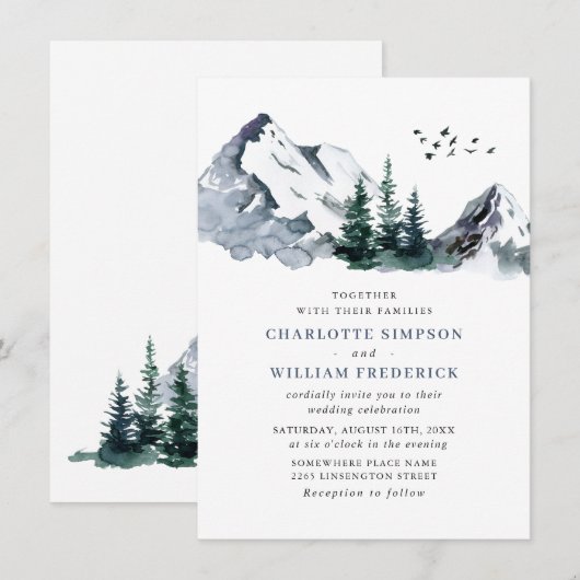 Elegant Mountains Forest Landscape Wedding Kaart (Voorkant / Achterkant)