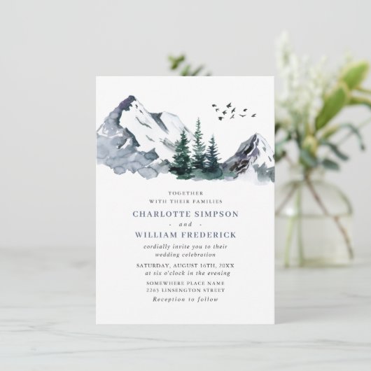 Elegant Mountains Forest Landscape Wedding Kaart (Staand voorkant)