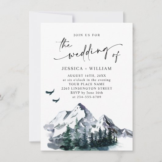 Elegant Mountains Forest Landscape Wedding Kaart (Voorkant)