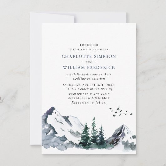 Elegant Mountains Forest Landscape Wedding Kaart (Voorkant)