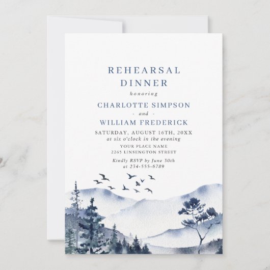 Elegant Mountains Forest Rehearsal Dinner Kaart (Voorkant)