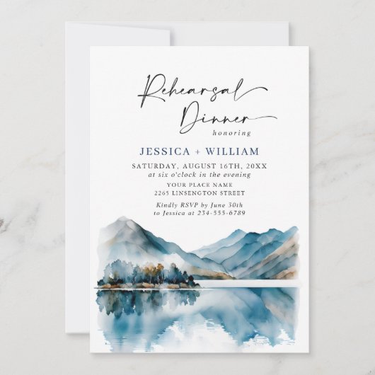Elegant Mountains Forest Rehearsal Dinner Photo Kaart (Voorkant)