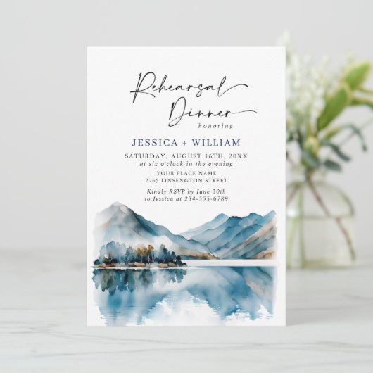 Elegant Mountains Forest Rehearsal Dinner QR code Kaart (Staand voorkant)