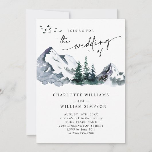 Elegant Mountains Forest Wedding QR code Kaart (Voorkant)