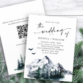 Elegant Mountains Forest Wedding QR code Kaart