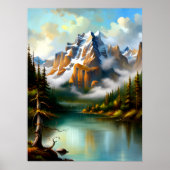 Elegant Mountains Lake Impressionist AI schilderij Poster (Voorkant)