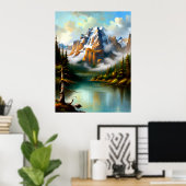 Elegant Mountains Lake Impressionist AI schilderij Poster (Thuiskantoor)