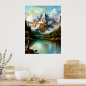 Elegant Mountains Lake Impressionist AI schilderij Poster (Keuken)