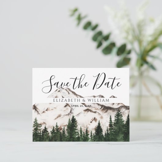 Elegant Mountains Save the Date Briefkaart (Staand voorkant)