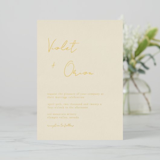 Elegant Mountains Wedding Gold Foil Invitation Folie Uitnodiging (Staand Voorkant)