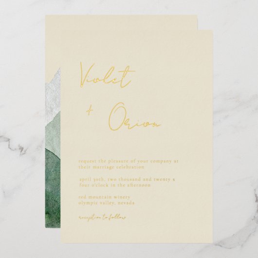 Elegant Mountains Wedding Gold Foil Invitation Folie Uitnodiging (Voorkant / Achterkant)