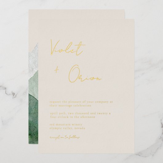 Elegant Mountains Wedding Gold Foil Invitation Folie Uitnodiging (Voorkant / Achterkant)