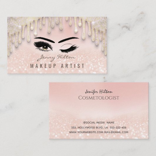 Elegant mousserend glitterie druipt make-up op visitekaartje (Voorkant / Achterkant)