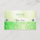 Elegant mousserend gras Green Glitter en Monogram Visitekaartje (Voorkant)