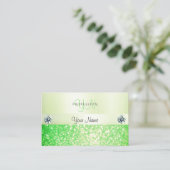 Elegant mousserend gras Green Glitter en Monogram Visitekaartje (Staand voorkant)