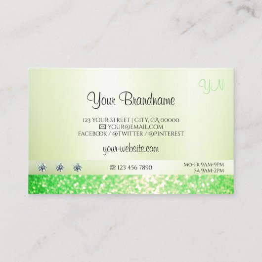Elegant mousserend gras Green Glitter en Monogram Visitekaartje (Achterkant)