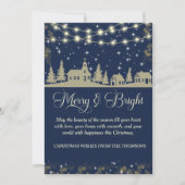 Elegant Mousserend Marine Blauw Goud Winter Villag Feestdagenkaart (Voorkant)