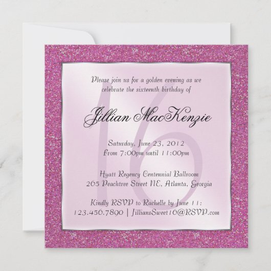 Elegant mousserend roze zoet 16 Glitter Invite Kaart (Voorkant)