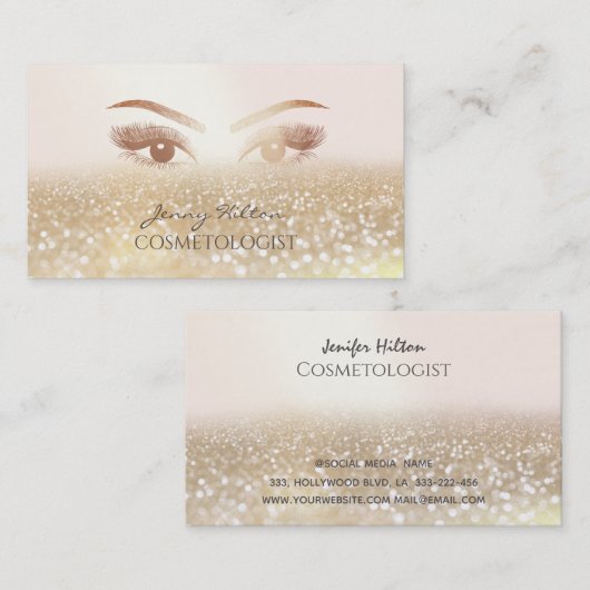 Elegant mousserende glitterie zweetjes make-up visitekaartje (Voorkant / Achterkant)