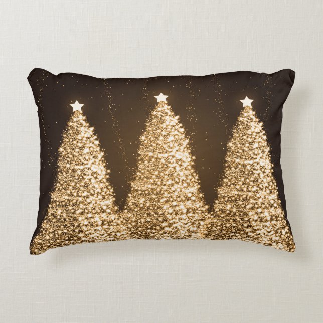 Elegant mousserende kerstbomen Gold Brown Decoratief Kussen (Voorkant)