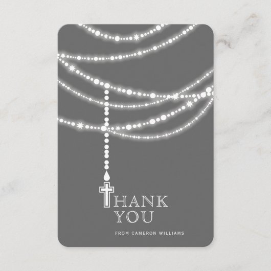 Elegant mousserende Rosary Beads en Cross Religies Bedankkaart (Voorkant)