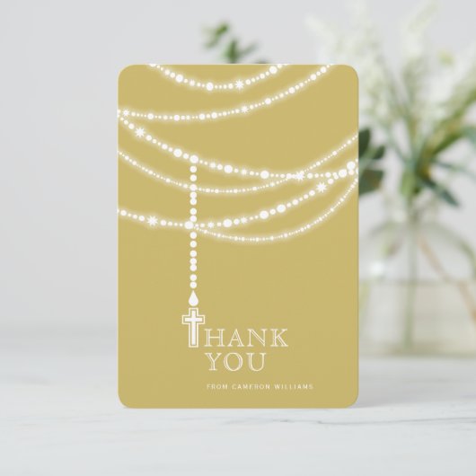 Elegant mousserende Rosary Beads en Cross Religies Kaart (Staand voorkant)