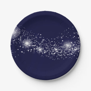 Elegant mousserende sterren op Navy Blue Papieren Bordje