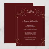 Elegant MPA Gold Burgundy Afstuderen Kaart (Voorkant / Achterkant)