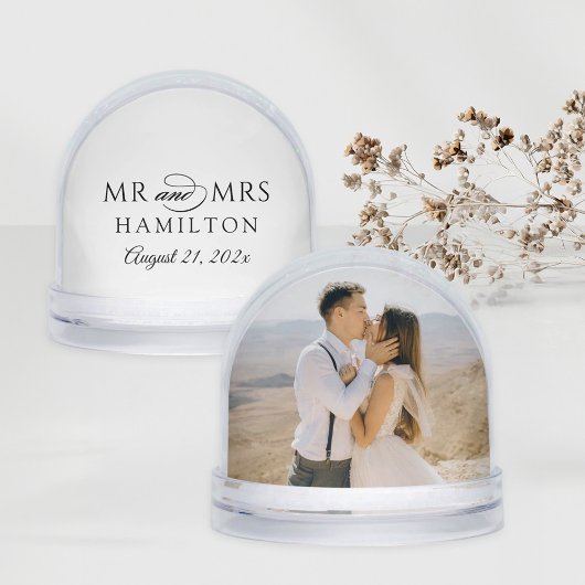 Elegant Mr and Mrs Black Wedding Monogram Photo Sneeuwbol