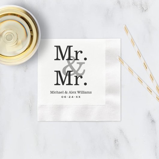 Elegant Mr en Mr Black Grey trouwmonogram Servet