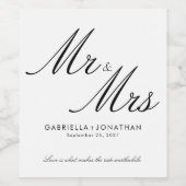 Elegant Mr. en Mrs Black White Wedding Wijn Etiket (Enkel label)