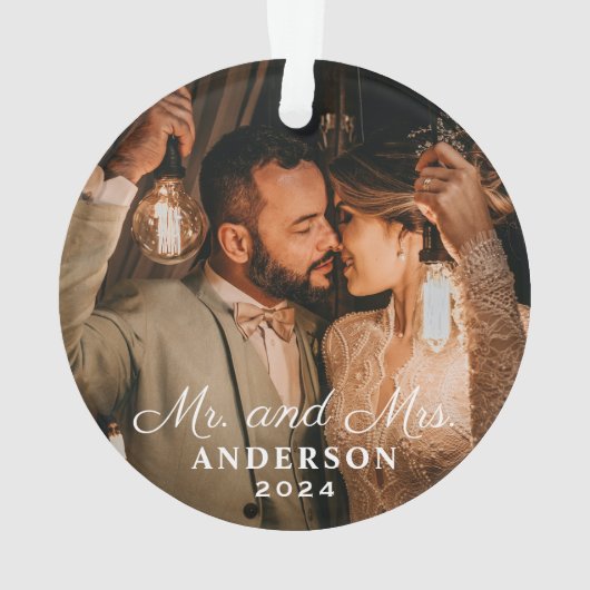 Elegant Mr en Mrs Custom Wedding Photo Monogram Ornament (achterkant)