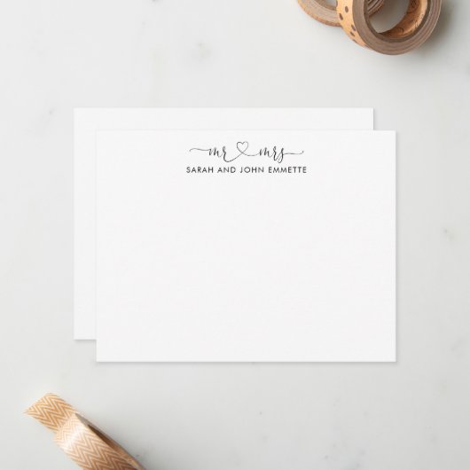 Elegant Mr en Mrs Heart Script Typography Couple Notitiekaartje (Voorkant / Achterkant in situ)