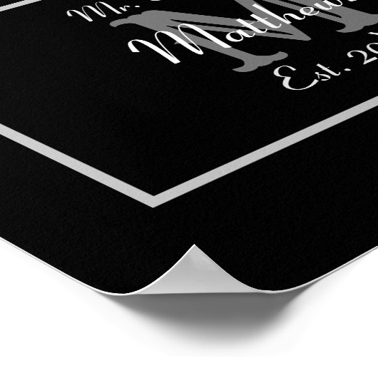 Elegant Mr. en Mrs Monogram Black Poster (Hoek)