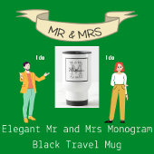 Elegant Mr. en Mrs Monogram Black Reisbeker