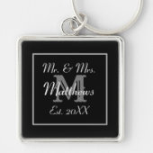 Elegant Mr. en Mrs Monogram Black Sleutelhanger (Voorkant)