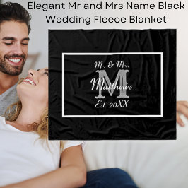 Elegant Mr. en Mrs. Naam Black Wedding Fleece Deken