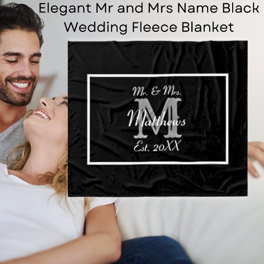 Elegant Mr. en Mrs. Naam Black Wedding Fleece Deken