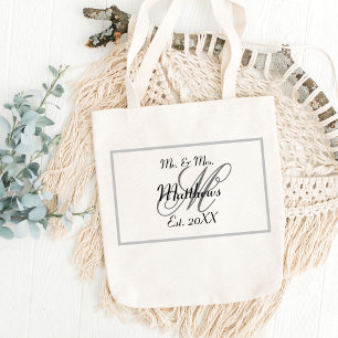 Elegant Mr. en Mrs. Naam Black Wedding Tote Bag