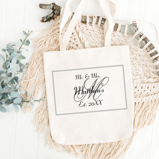 Elegant Mr. en Mrs. Naam Black Wedding Tote Bag