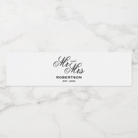 Elegant Mr en Mrs naam bruiloft vrijgezellenfeest Waterfles Etiket (Enkel label)