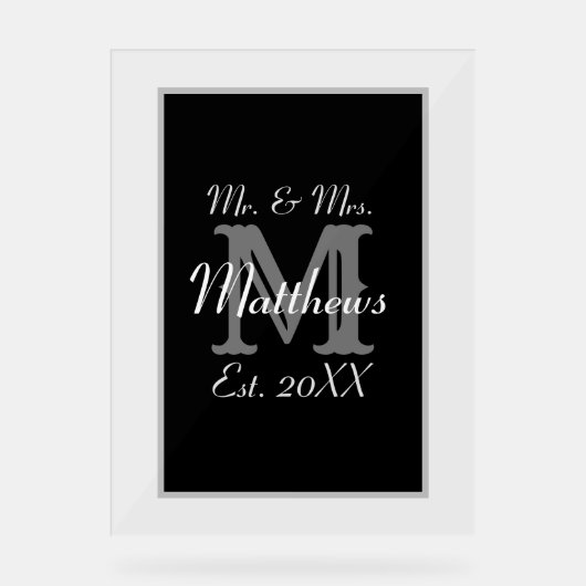 Elegant Mr en Mrs Name Black Acryl Bord (Voorkant)